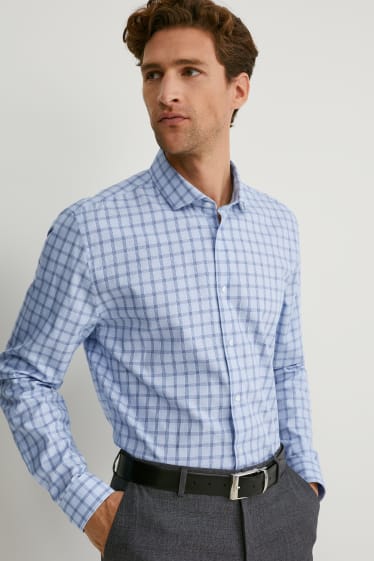 Men - Business shirt - slim fit - cutaway collar - easy-iron - check - light blue