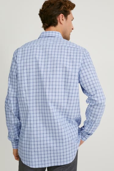 Men - Business shirt - slim fit - cutaway collar - easy-iron - check - light blue