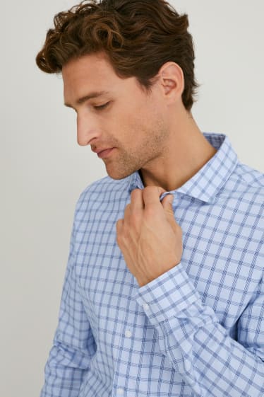 Men - Business shirt - slim fit - cutaway collar - easy-iron - check - light blue