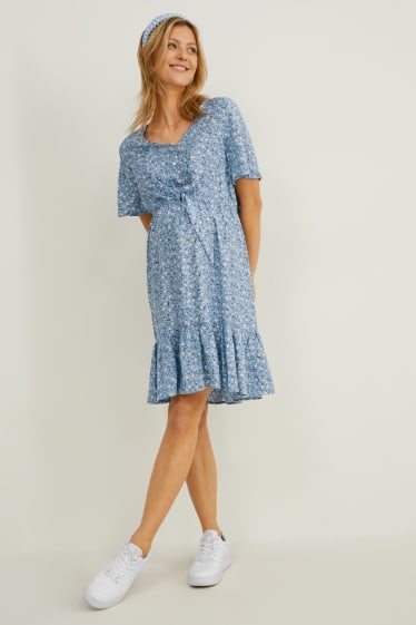Femei - Rochie pentru alăptare - cu flori - albastru deschis