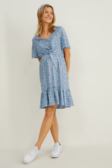 Femmes - Robe d’allaitement- - motif floral - bleu clair