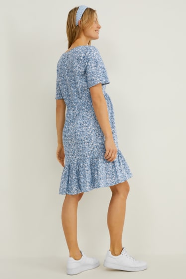 Femei - Rochie pentru alăptare - cu flori - albastru deschis