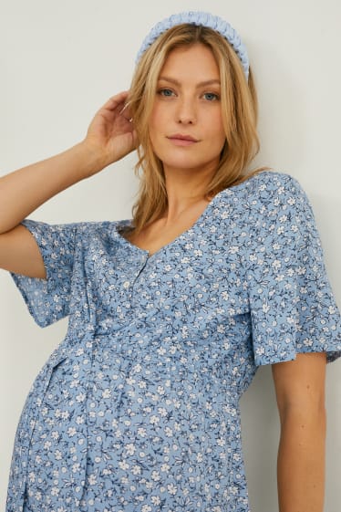 Femei - Rochie pentru alăptare - cu flori - albastru deschis