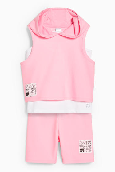 Children - Set - hoodie, top and cycling shorts - 3 piece - neon rose