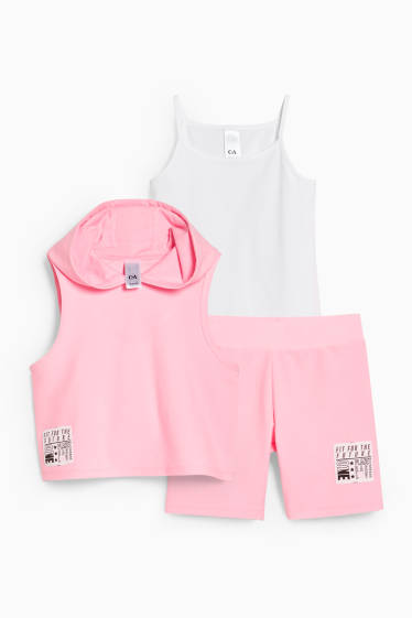 Children - Set - hoodie, top and cycling shorts - 3 piece - neon rose