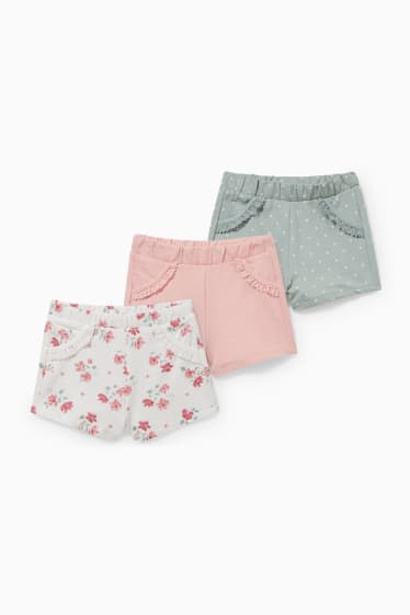 Neonati - Confezione da 3 - shorts in felpa neonati - verde / rosa