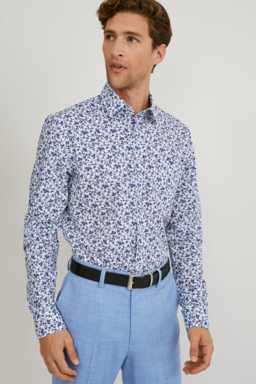 Uomo - Camicia business - regular fit - maniche ultracorte - facile da stirare - bianco / blu