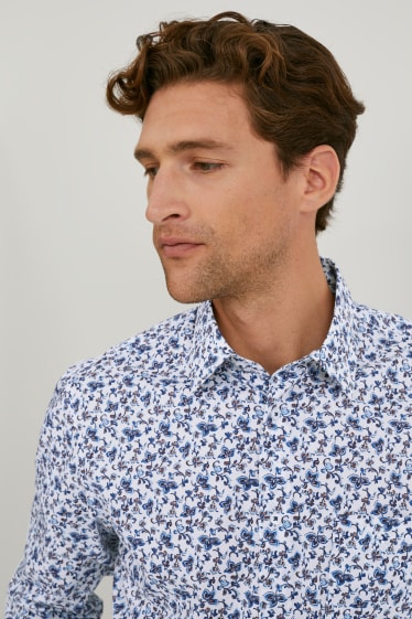 Men - Business shirt - regular fit - extra-short sleeves - easy-iron - white / blue