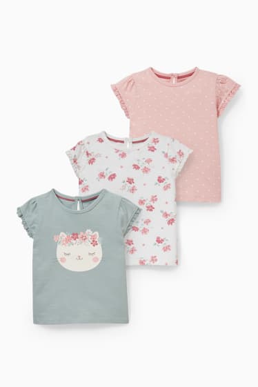 Babies - Multipack of 3 - baby short sleeve T-shirt - white / rose