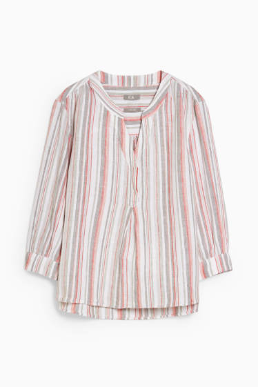 Women - Linen blouse - striped - cremewhite