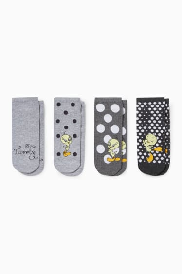 Femmes - Lot de 4 paires - chaussettes de sport avec motif - Titi - gris clair chiné