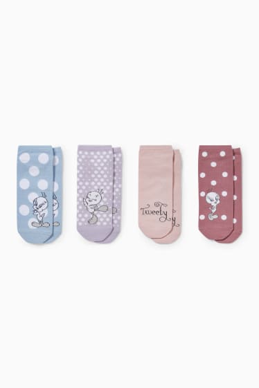 Women - Multipack of 4 - trainer socks with motif - Tweety - dark rose