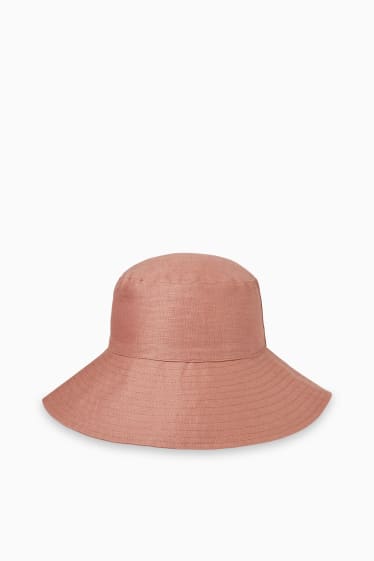 Dámské - Lněný klobouk - tmavě růžová