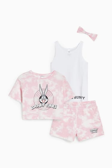Children - Looney Tunes - set - short sleeve T-shirt, top, shorts and hairband - white / rose
