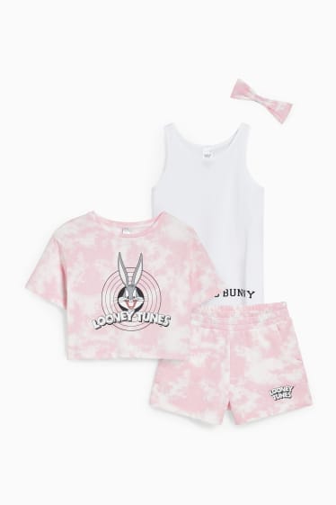 Kinder - Looney Tunes - Set - Kurzarmshirt, Top, Shorts und Haarband - weiss / rosa