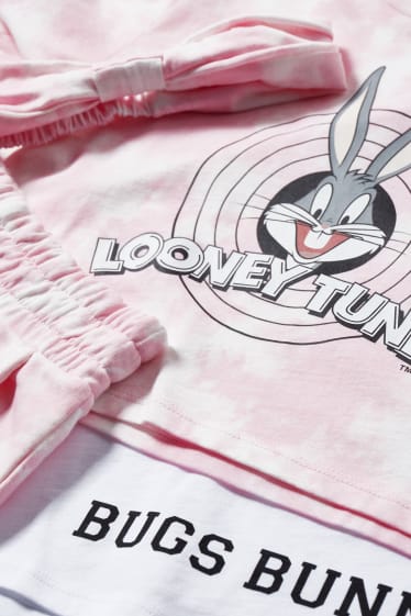 Children - Looney Tunes - set - short sleeve T-shirt, top, shorts and hairband - white / rose