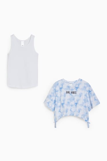 Children - Set - short sleeve T-shirt and top - 2 piece - white / light blue