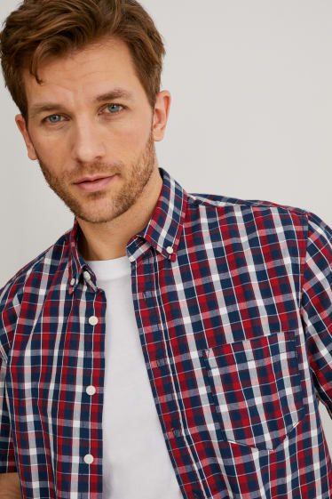 Men - Shirt - regular fit - button-down collar - check - red / dark blue