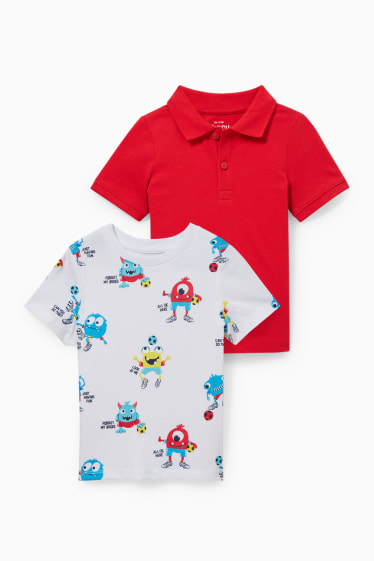 Kinder - Set - Poloshirt und Kurzarmshirt - 2 teilig - rot