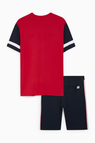 Mężczyźni - Zestaw - T-shirt i szorty dresowe - 2 części - czerwony