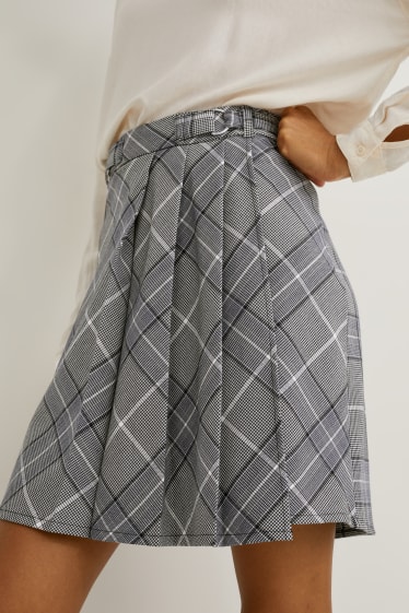 Women - Skirt - check - gray-melange