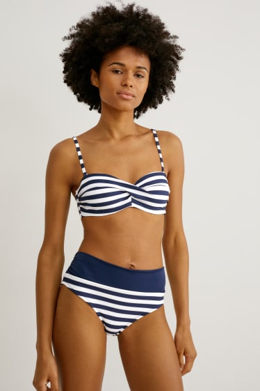 Women - Underwire bikini top - bandeau - padded - striped - white / blue