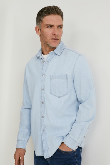 Uomo - Camicia di jeans - regular fit - colletto all'italiana - jeans azzurro