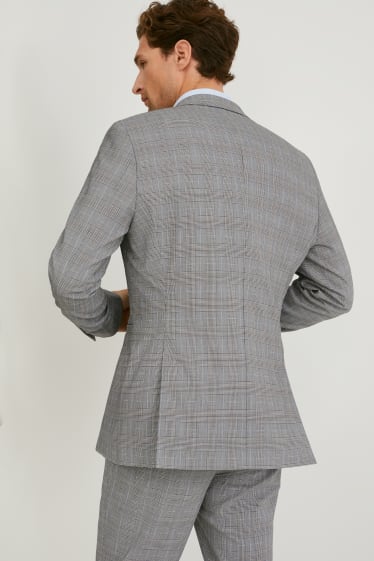 Pánské - Oblekové sako - slim fit - stretch - LYCRA® - kostkované - šedá