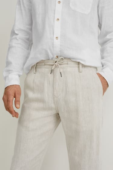 Pánské - Kalhoty chino - tapered fit - lněná směs - béžová