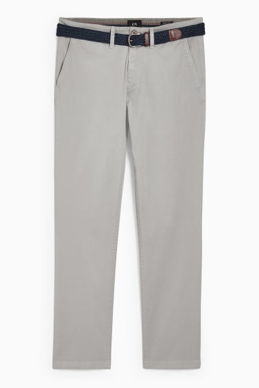 Men - Chinos with belt - regular fit - LYCRA® - gray