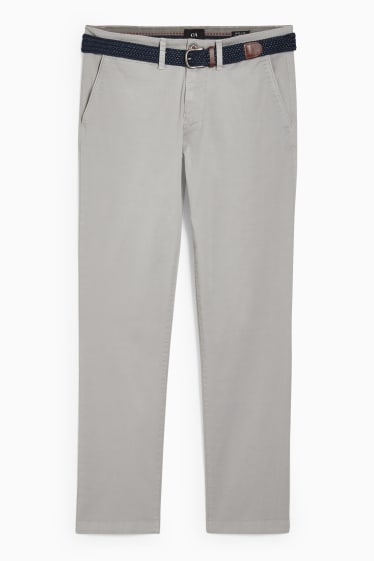 Hombre - Chino con cinturón - regular fit - LYCRA® - gris