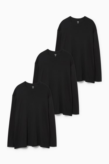 Heren - Set van 3 - longsleeve - zwart