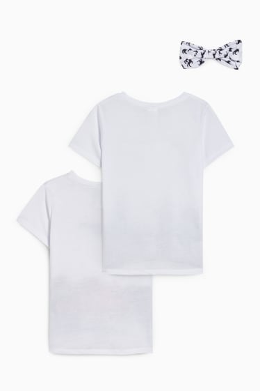 Dětské - Souprava - 2 trička s krátkým rukávem a gumička do vlasů - 3dílná - bílá