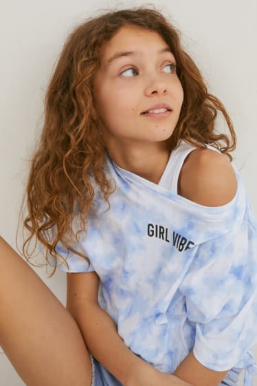 Children - Set - short sleeve T-shirt and top - 2 piece - white / light blue