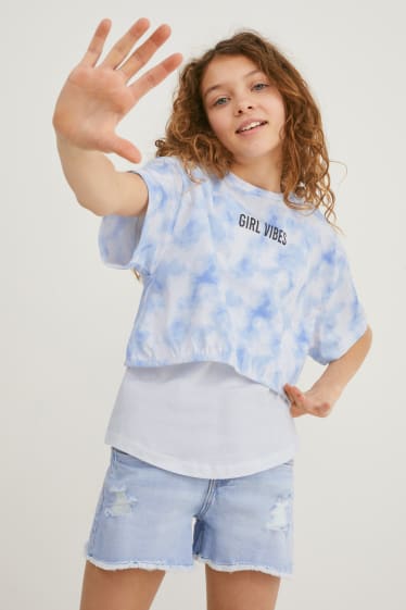Children - Set - short sleeve T-shirt and top - 2 piece - white / light blue