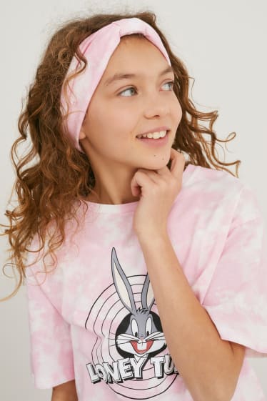 Children - Looney Tunes - set - short sleeve T-shirt, top, shorts and hairband - white / rose