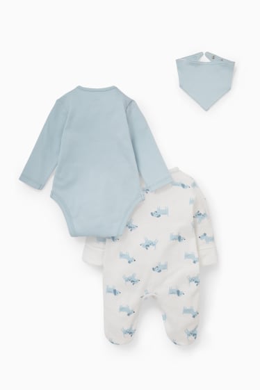Babies - Set - baby sleepsuit, bodysuit and triangular scarf - 3 piece - light blue