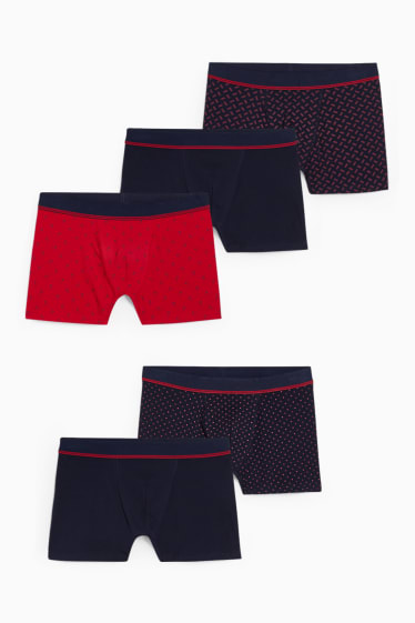 Heren - Set van 5 - trunks - LYCRA® - rood / donkerblauw