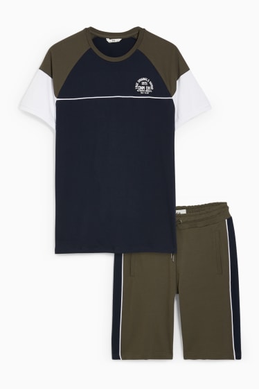 Herren - Set - T-Shirt und Sweatshorts - 2 teilig - dunkelgrün