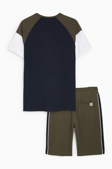 Uomo - Set - t-shirt e shorts in felpa - 2 pezzi - verde scuro