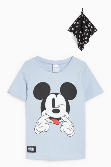 Kinder - Micky Maus - Set - Kurzarmshirt und Tuch - 2 teilig - hellblau