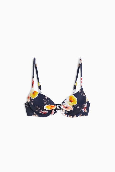 Women - Underwire bikini top - padded - floral - dark blue