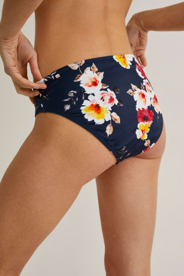 Women - Bikini bottoms - mid-rise waist - floral - dark blue