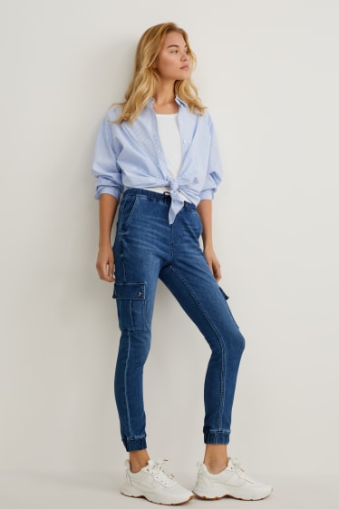 Donna - Pantaloni cargo - relaxed fit - jeans blu