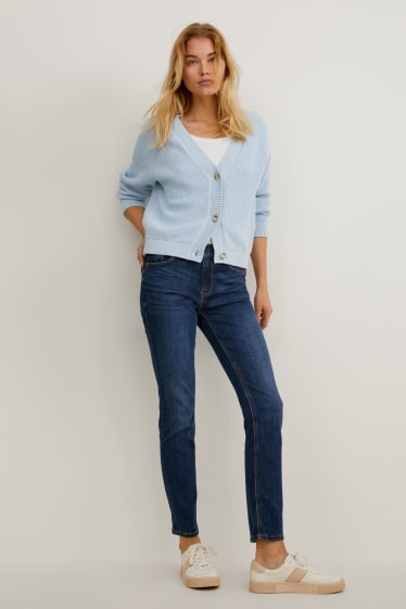 Women - Slim jeans - mid waist - push-up effect - denim-blue