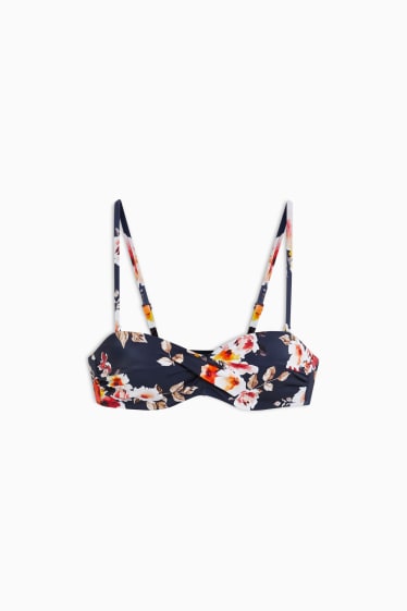 Women - Bikini top - bandeau - padded - floral - dark blue