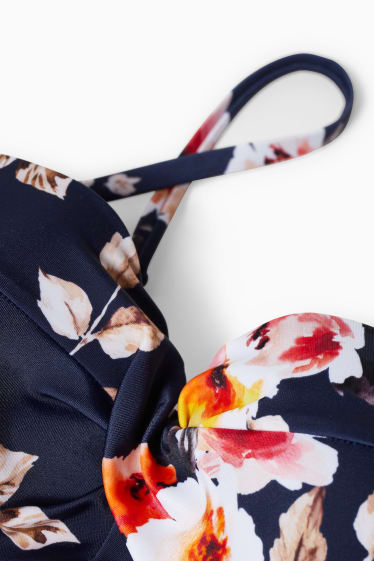 Women - Bikini top - bandeau - padded - floral - dark blue