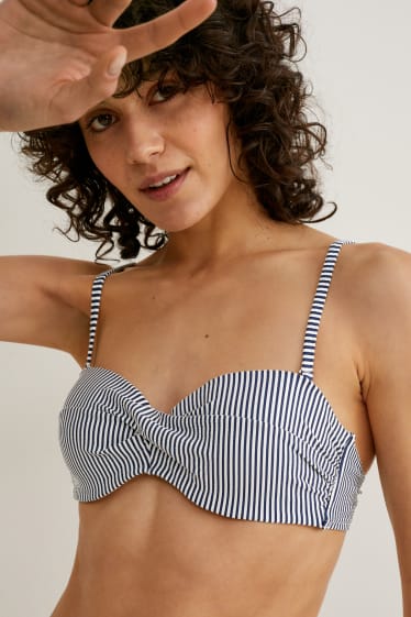 Donna - Top bikini con ferretti - fascia - imbottito - righe - bianco / blu
