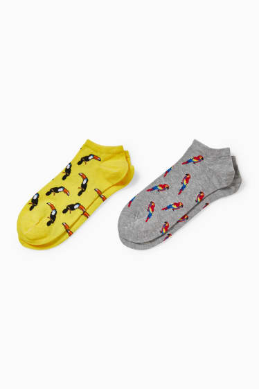Men - Multipack of 2 - trainer socks with motif - toucan and parrot - gray / yellow