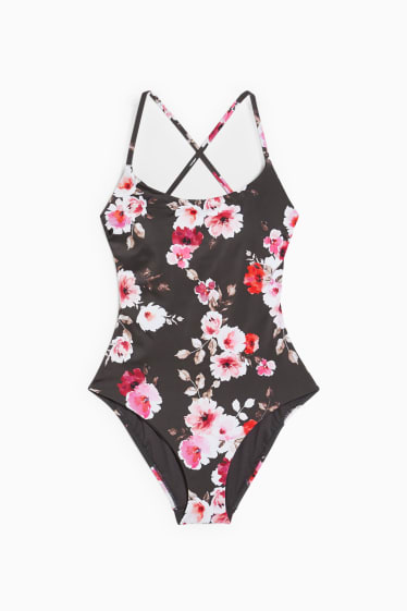 Women - Swimsuit - padded - floral - black